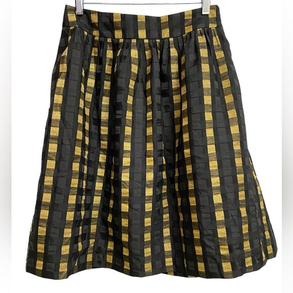 Ann Taylor Full Circle Skirt Women's Sz 4 Black Gold Check Cocktail Whimsygoth - Picture 2 of 14